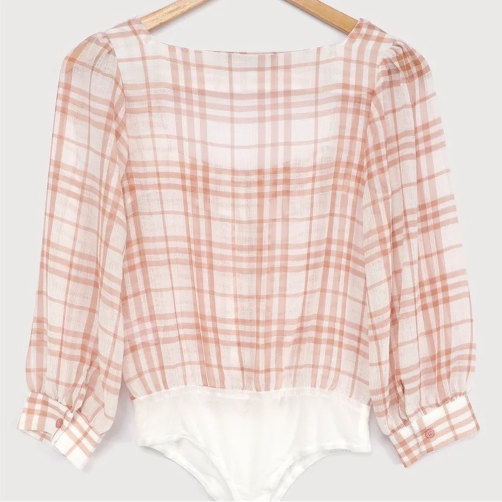 Lulus white and orange plaid bodysuit - Picture 6 of 6